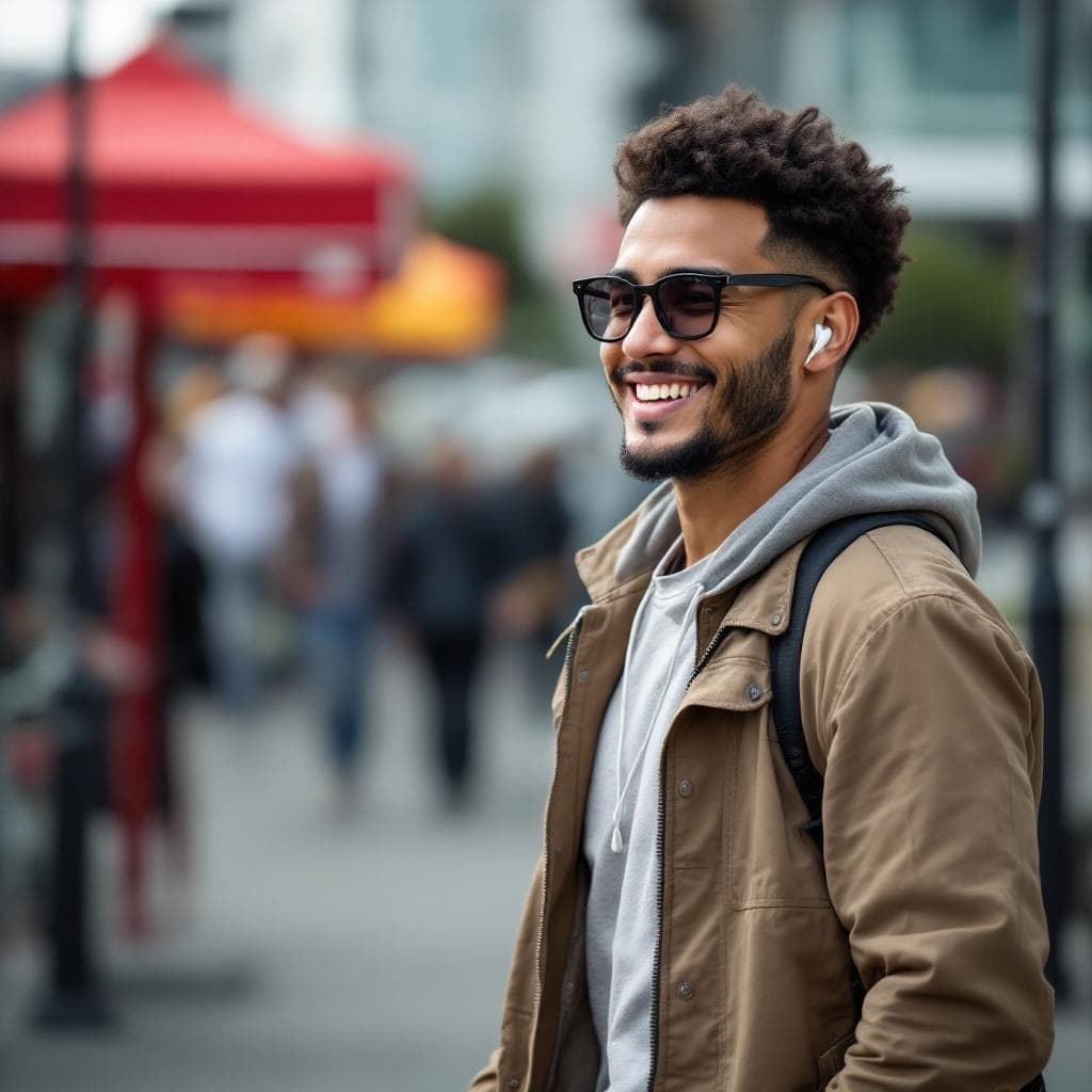 A young man out in the city, ready for a spontaneous trip